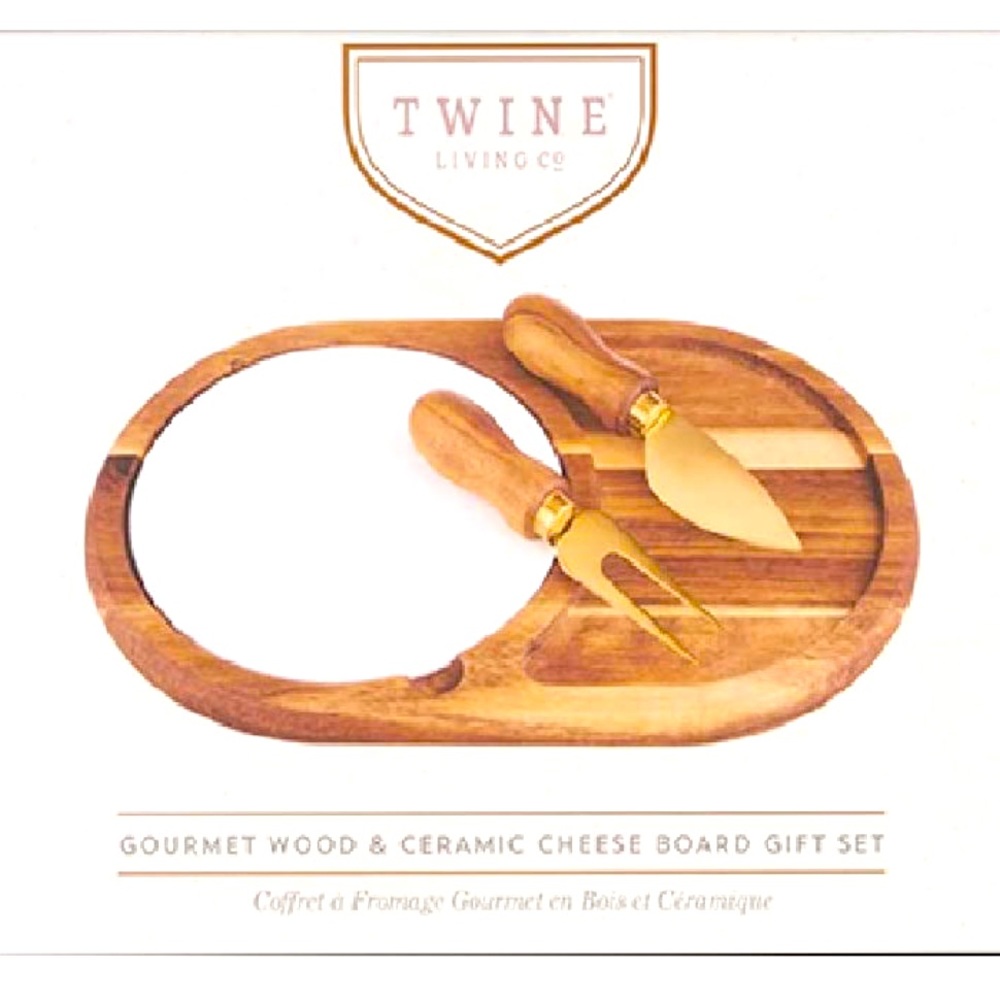Gourmet Wood & Ceramic Cheese Board Gift Set